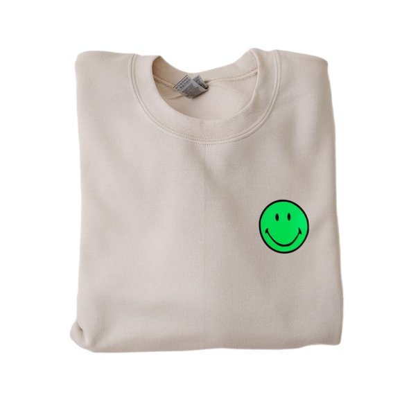 Good Vibes Neon Green Smiley Face Sweatshirt - Picture 4 of 12